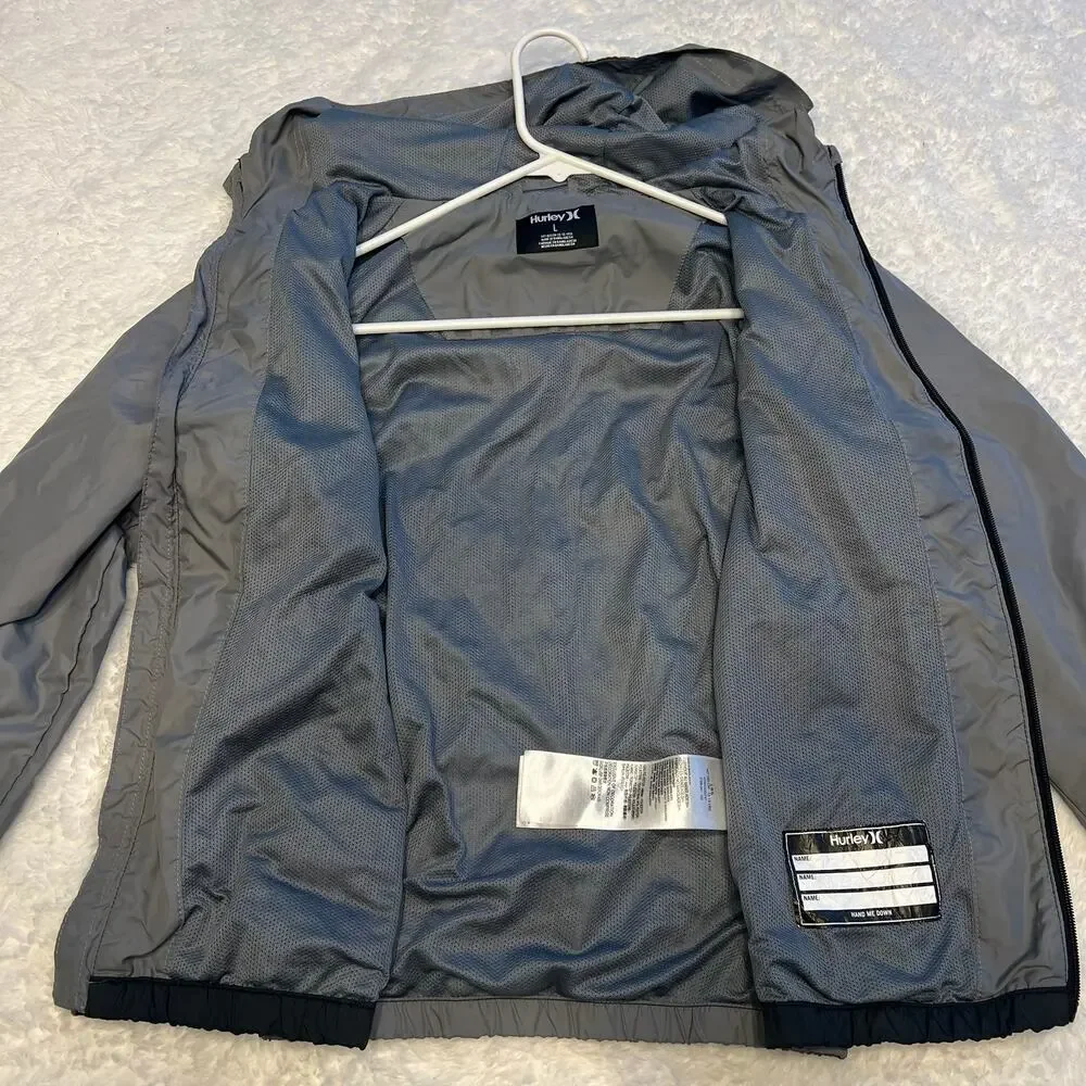 Hurley Jacket Youth Large Logo Light Weight Zip‎ up Wind Breaker Gray Black